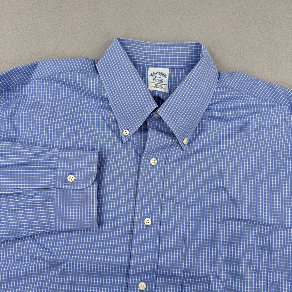 Brooks Brothers Slim Fit Long Sleeve Dress‎ Shirt Mens 17-34 Blue Checkered